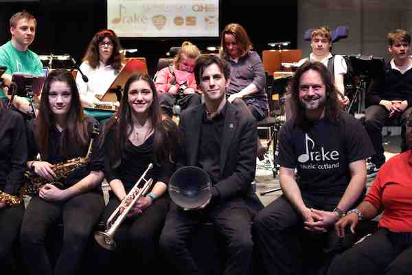 Winning NMS Award for Best Education/Community Project for Lewis Forbes (centre) commission of Jazz Jigsaw in partnership with City of Edinburgh Council