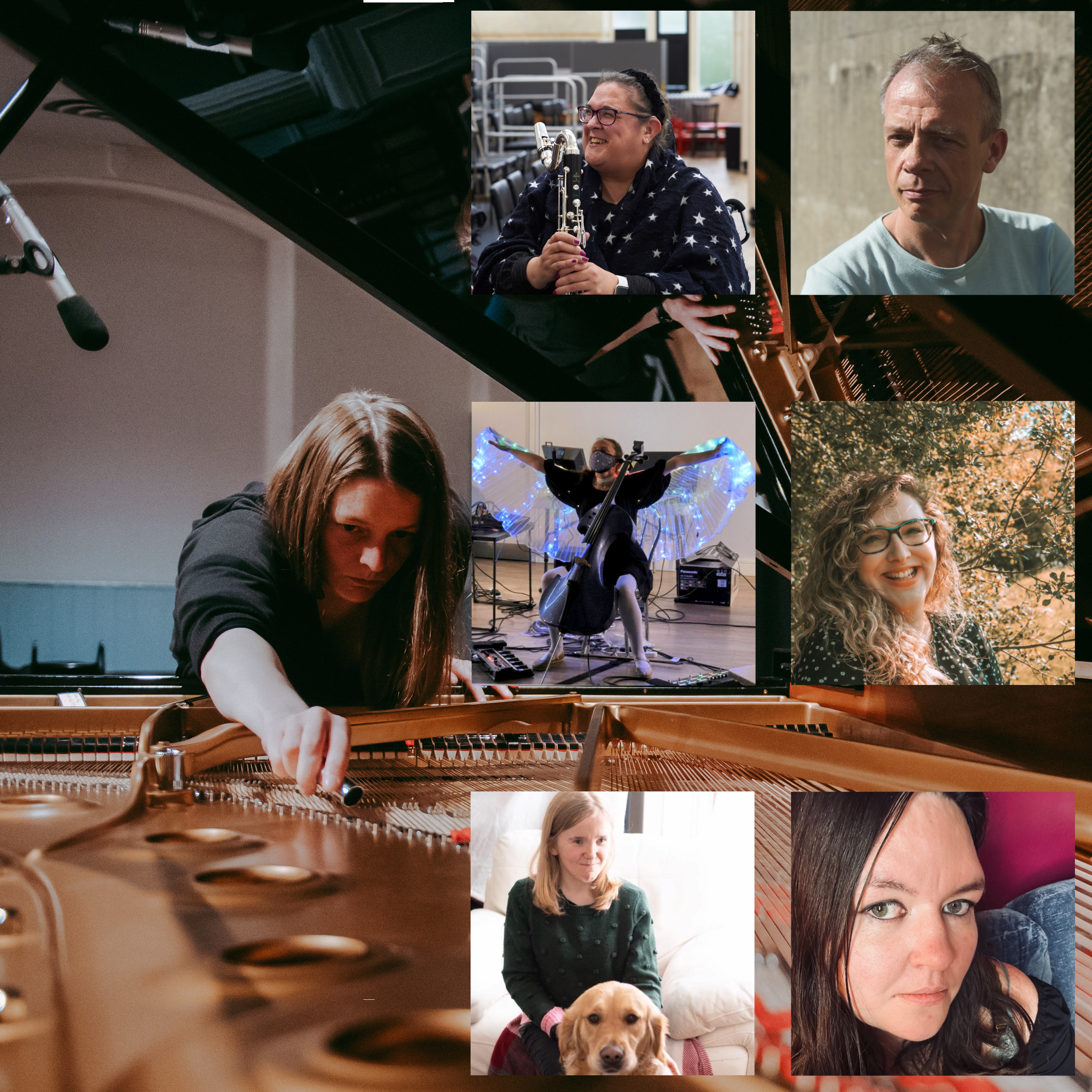 Promotional image for "Beyond Border, Beyond Barriers" featuring the artist and headshots of all composers