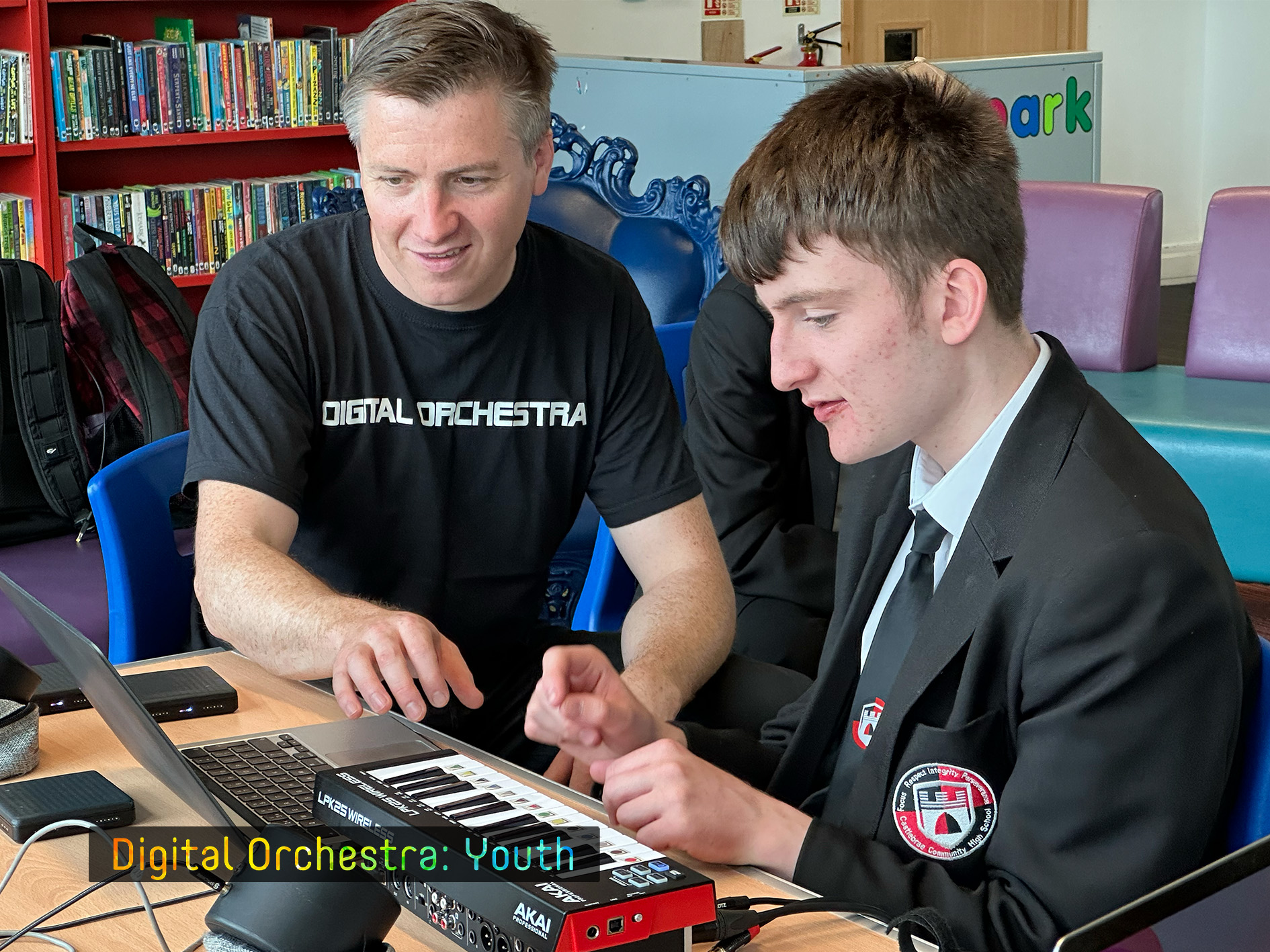 A Castlebrae student learning to use music technology